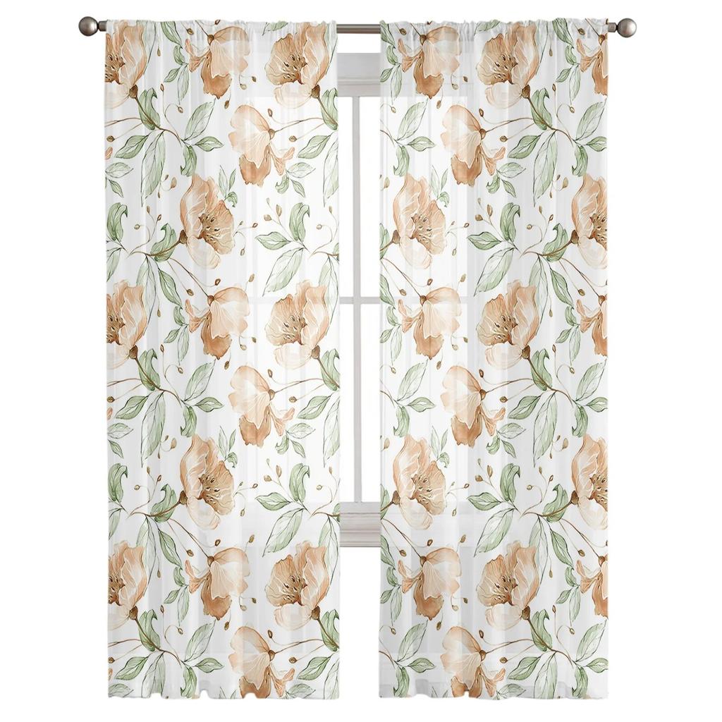 Blume Pflanze Fenster Tüll Vorhänge für Wohnzimmer Küche Weihnachten Home Decor Sheer Voile Vorhänge