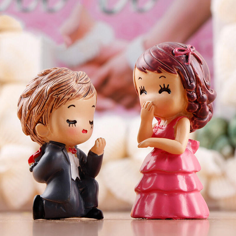 2pcs/set Mini Stool Lovers Couple Animals House Tree Fairy Garden Miniatures DIY Micro Landscape Decor Terrarium Action Figures