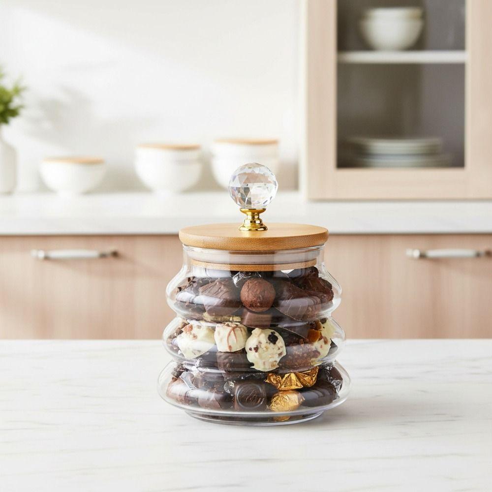 Striped Pattern Tea Sealed Jar Transparent Grains Jar Simple Kitchen Storage Bottle Candy