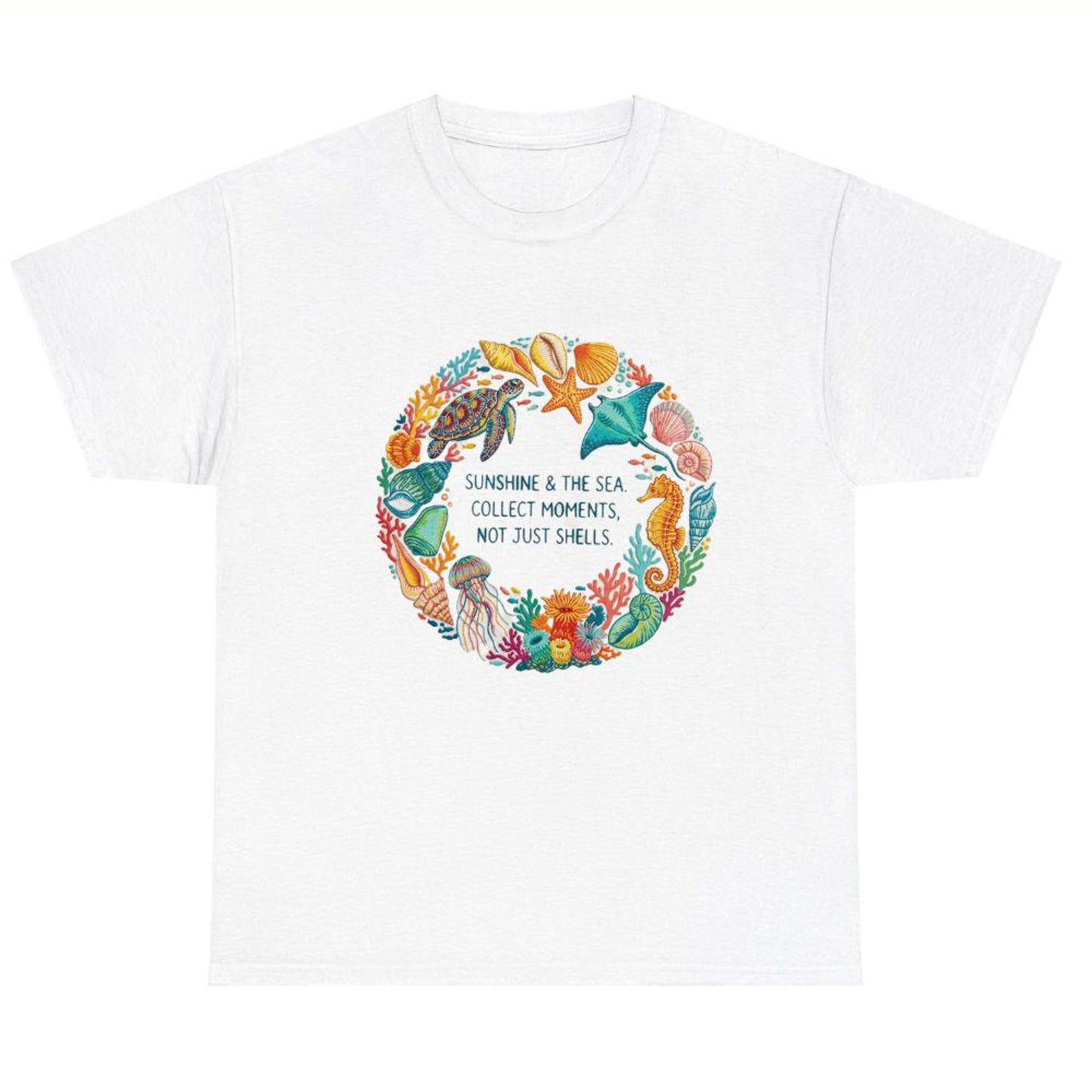 Ocean Life Graphic Tee: Sunshine & Sea Quote Shirt, Beach Lover Gift M
