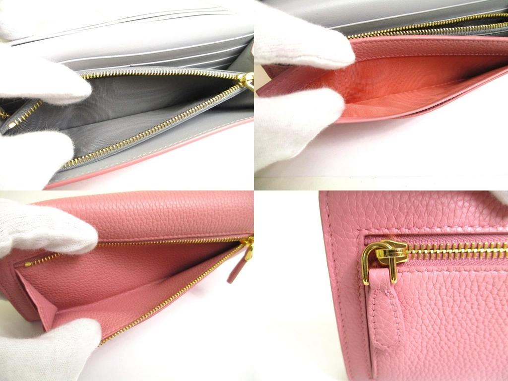 Authentic PRADA Pink and Gray Deer Leather Bifold Long Flap Wallet #a636  Refurbished