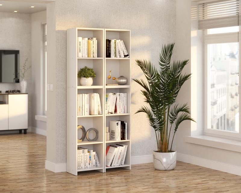 White Office Bookshelf 40cm 5 Shelves Standing Column For Toys Living Room