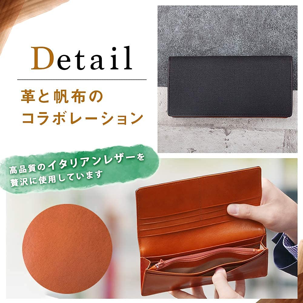 Men's Koshibu (Persimmon Tannin) Italian Leather Long Wallet with Coin Purse, Made in Japan, Perfect for Kimono, Tensha Day, Tiger Day, Father's Day,