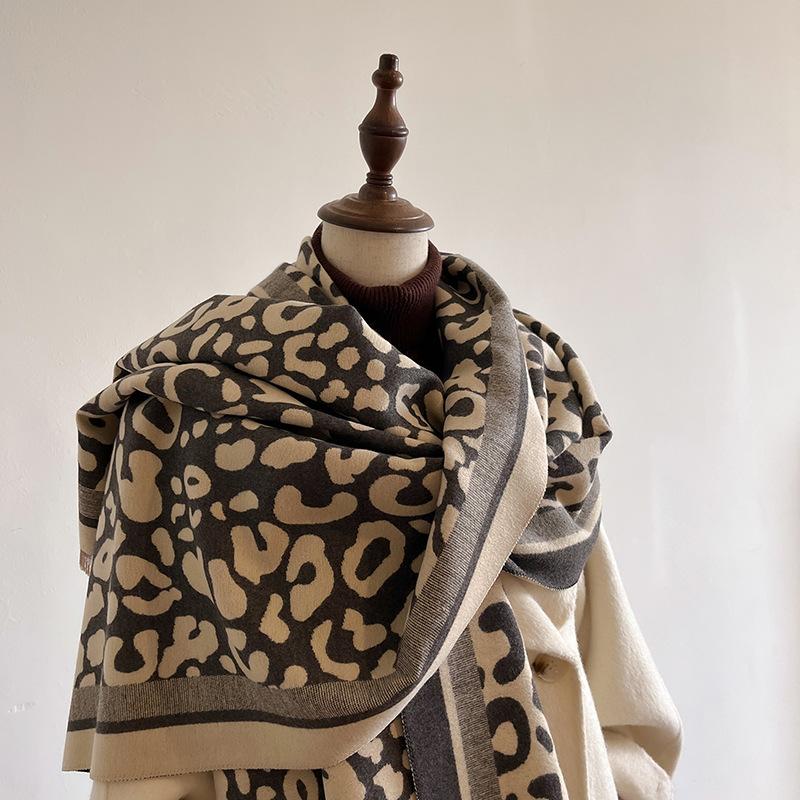 WTEMPO 1PC American Retro Fashion Windproof Leopard Printed Scarf Fall Winter Warm Commuting Party Club Cold-proof Scarf