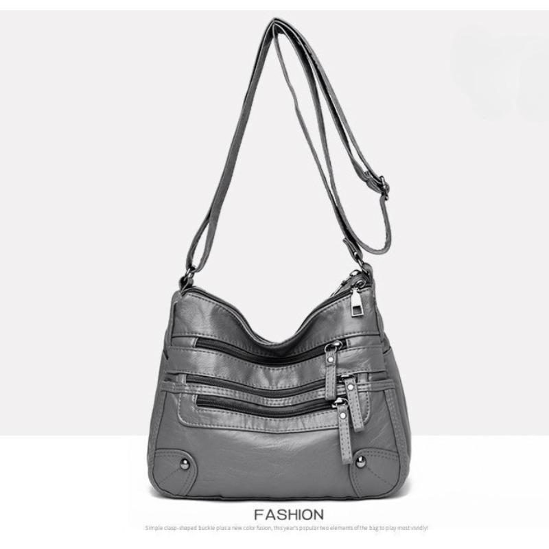 Shoulder bag women's foreign trade new fashion versatile double-layer messenger bag Korean version large-capacity washed leather small bag