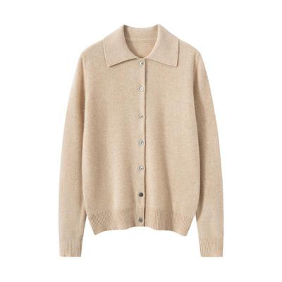 Damen Strickjacke aus 100% reinem Kaschmir - Vielseitig Uni mit Hemdkragen für Herbst und Winter