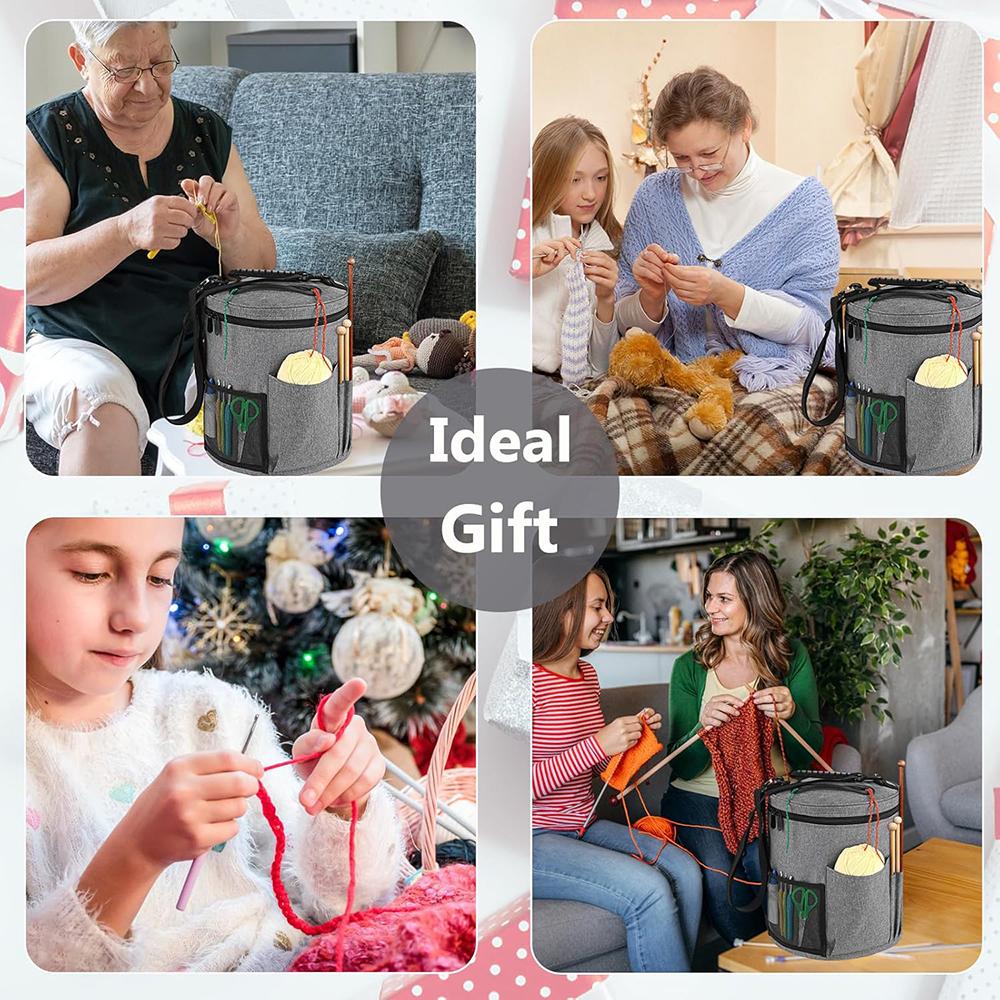 Runde Garnaufbewahrungstasche – Strickorganisator mit großer Kapazität für DIY-Bastel- und Pulloverzubehör