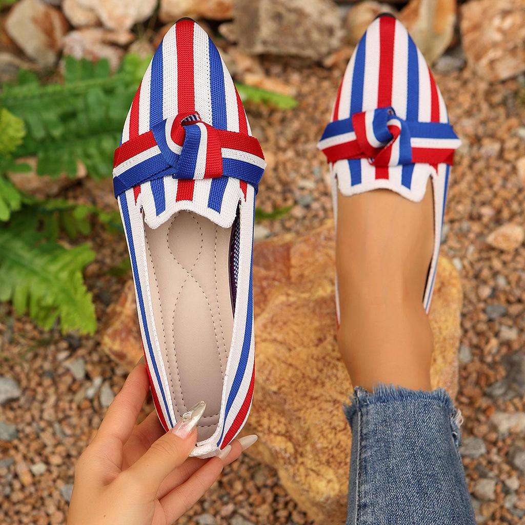 Scarpe da donna in maglia slip-on grandi: Scarpe basse a punta per Primavera/Autunno con Fiocco, Calzature Casual da Guida