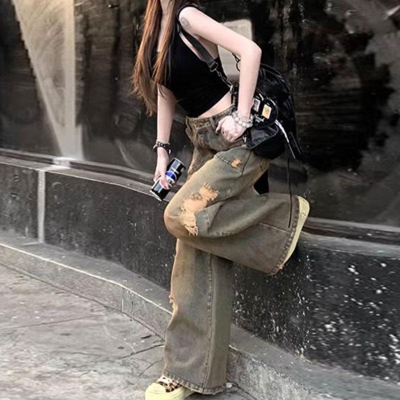 Women's Loose Jeans Plus Size Autumn Straight Leg American Wide Leg Jeans