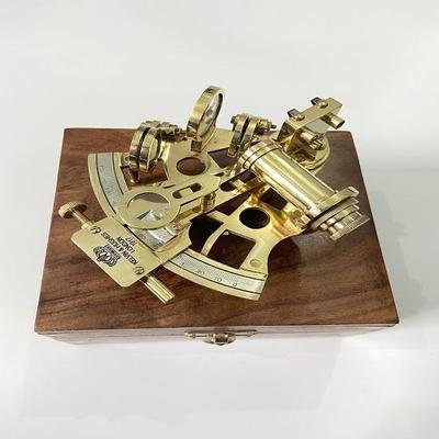 Nautical Solid Brass Sextant With Wooden Box