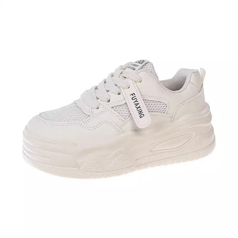Inner heightening women's shoes mesh surface 2025 summer new versatile thick-soled small man black and white muffin white shoes women's board shoes