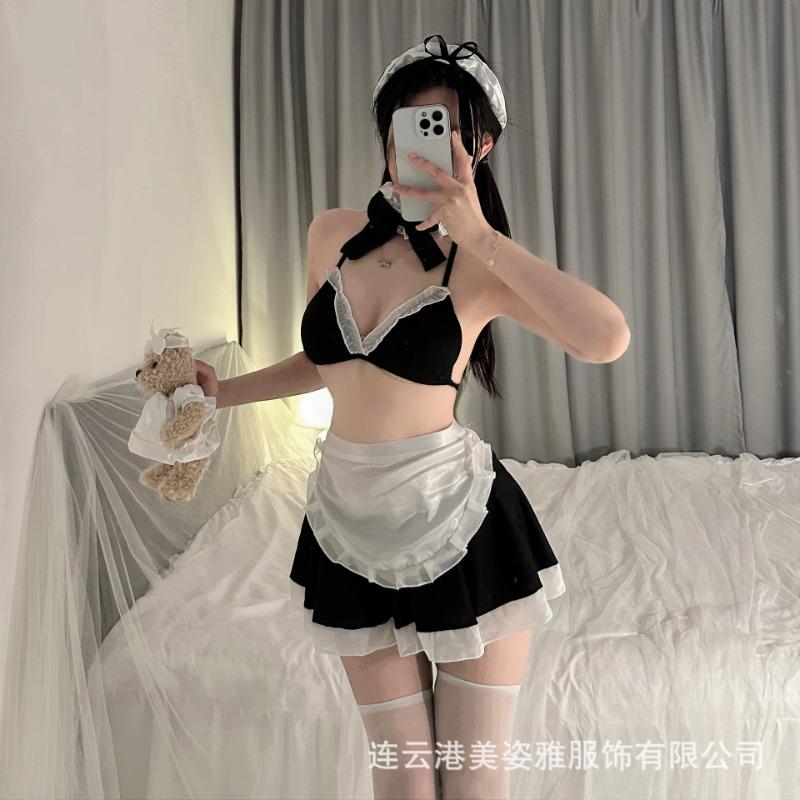 New Nightclub Hottie Sexy Collar Three-point Maid Uniform Maid Suit Cosplay Cute Pussy Pure