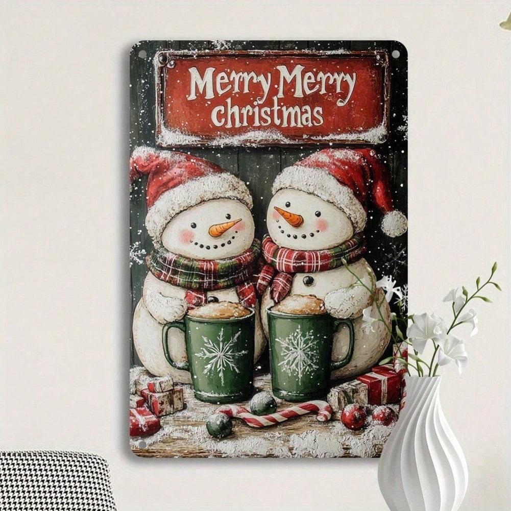 Vintage One Piece Snowman Tin Metal Wall Sign Christmas Holiday Home Decor