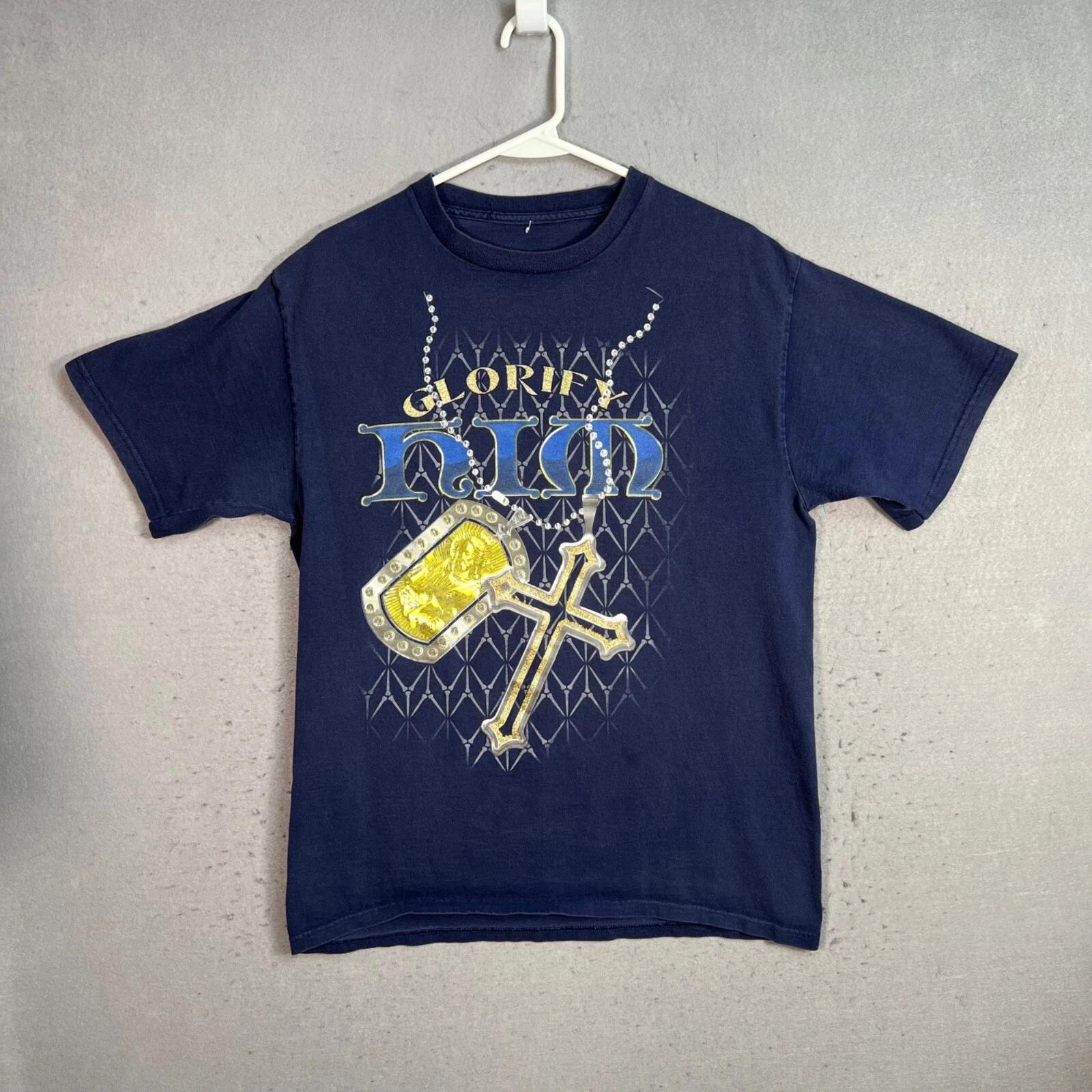 

Jesus Tee Glorify Him Cross & Pendant T-Shirt Adult Medium Blue Mens 4XL