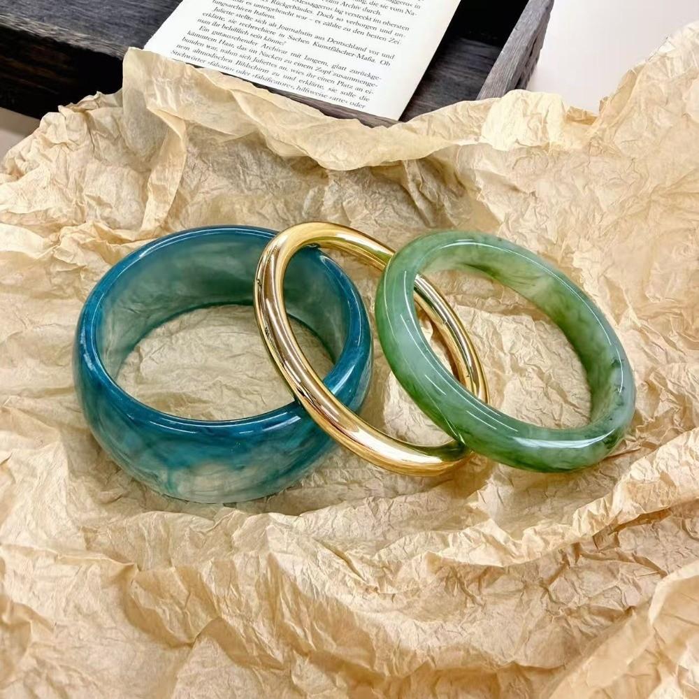 3Pcs Smudged Round Bracelet Wide Design Geometric Bangles New Resin Alloy Bangles Set Jewelry
