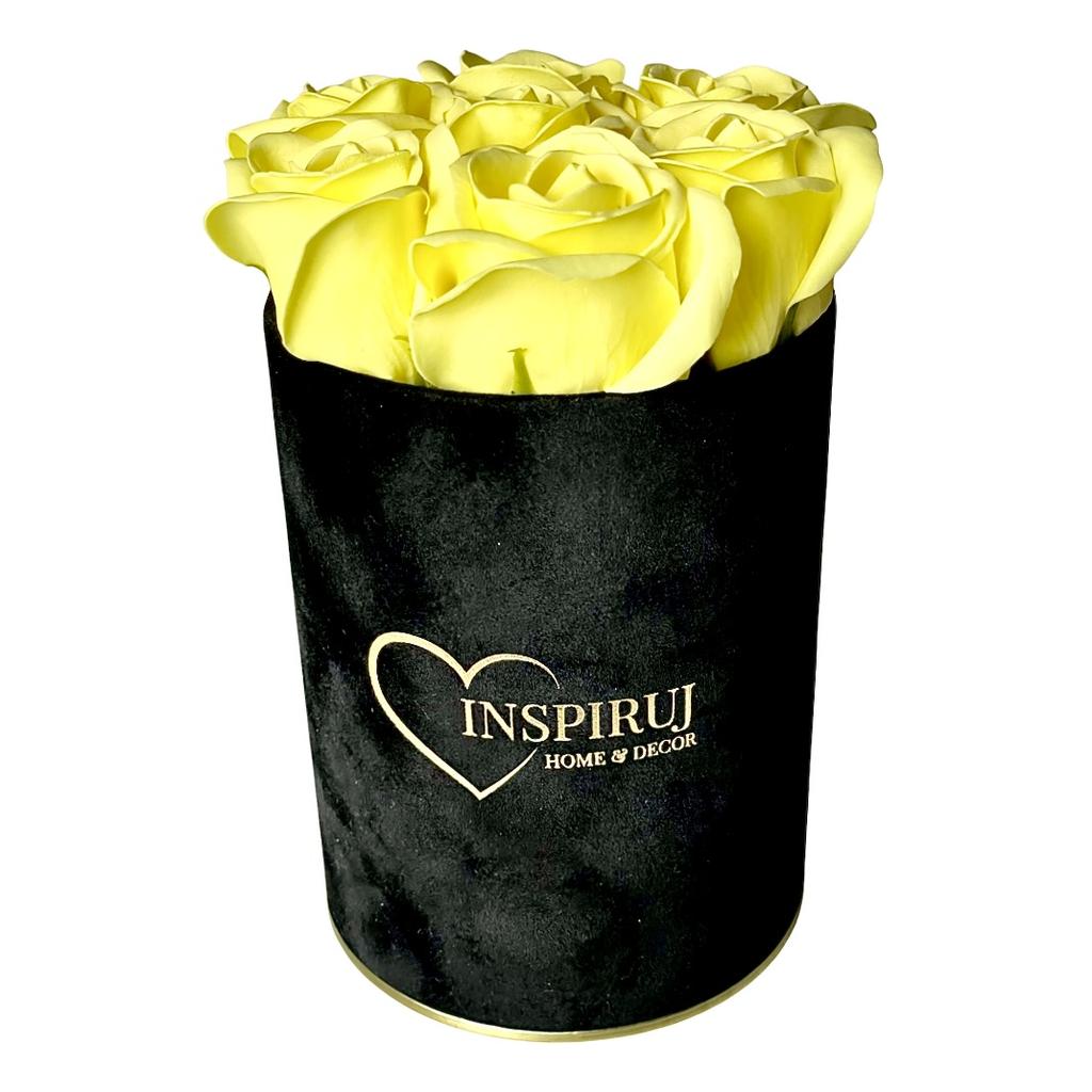 Flowerbox Inspire - Black Box with Soap Roses - No. 16 Yellow