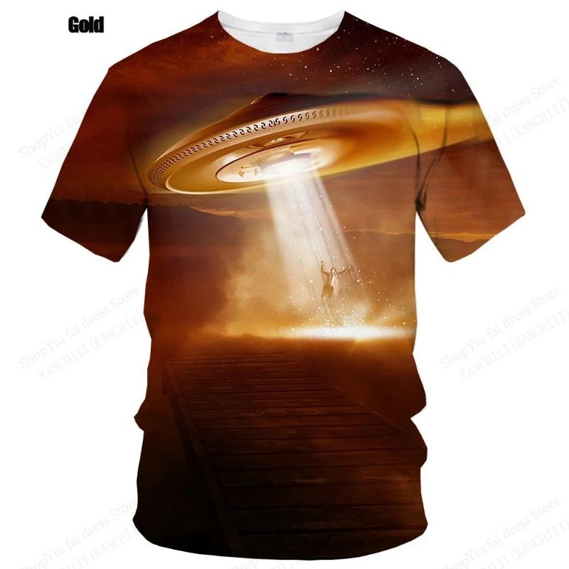 

Summer UFO Alien 3d Print T-shirt Men Fashion Casual O-Neck Short Sleeve Tshirt Funny Mysterious Spaceship Tops Tees Men Clothes 5XL