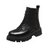 Bottines en cuir Pu noir pour femmes, chaussures de moto courtes en peluche, Vintage, à lacets, automne-hiver, 2023
