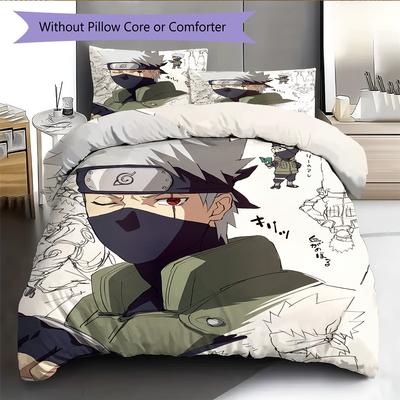 Ropa de cama con patrón de anime de Hatake Kakashi Decoración del hogar Regalo de cumpleaños (1 * funda nórdica + 2 * fundas de almohada, sin núcleo)