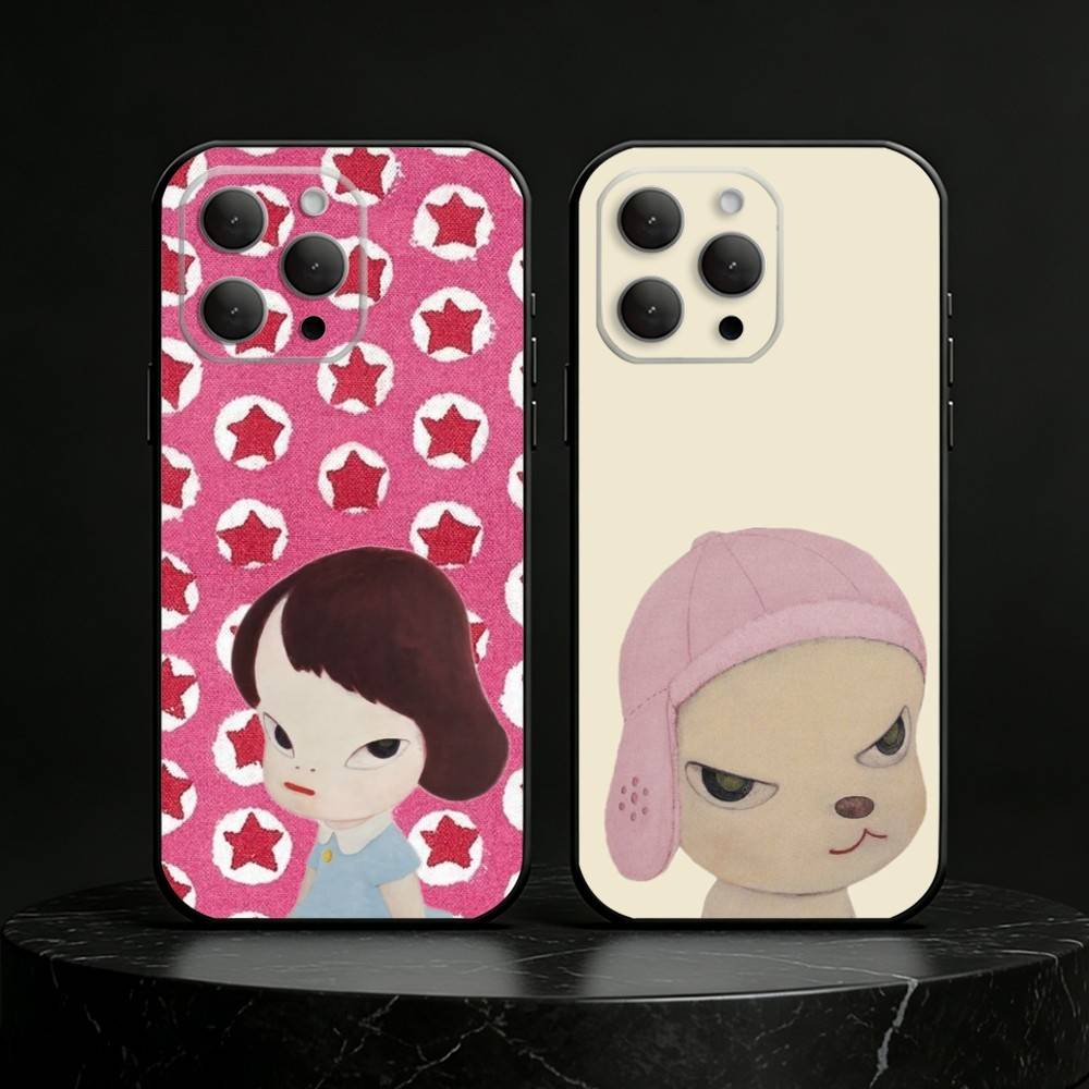 Cute Y-Yoshitomo Nara Phone Case For iPhone 17,16,15,14,13,12,11 Plus,Pro,Max,Mini Silicone black Soft Cover