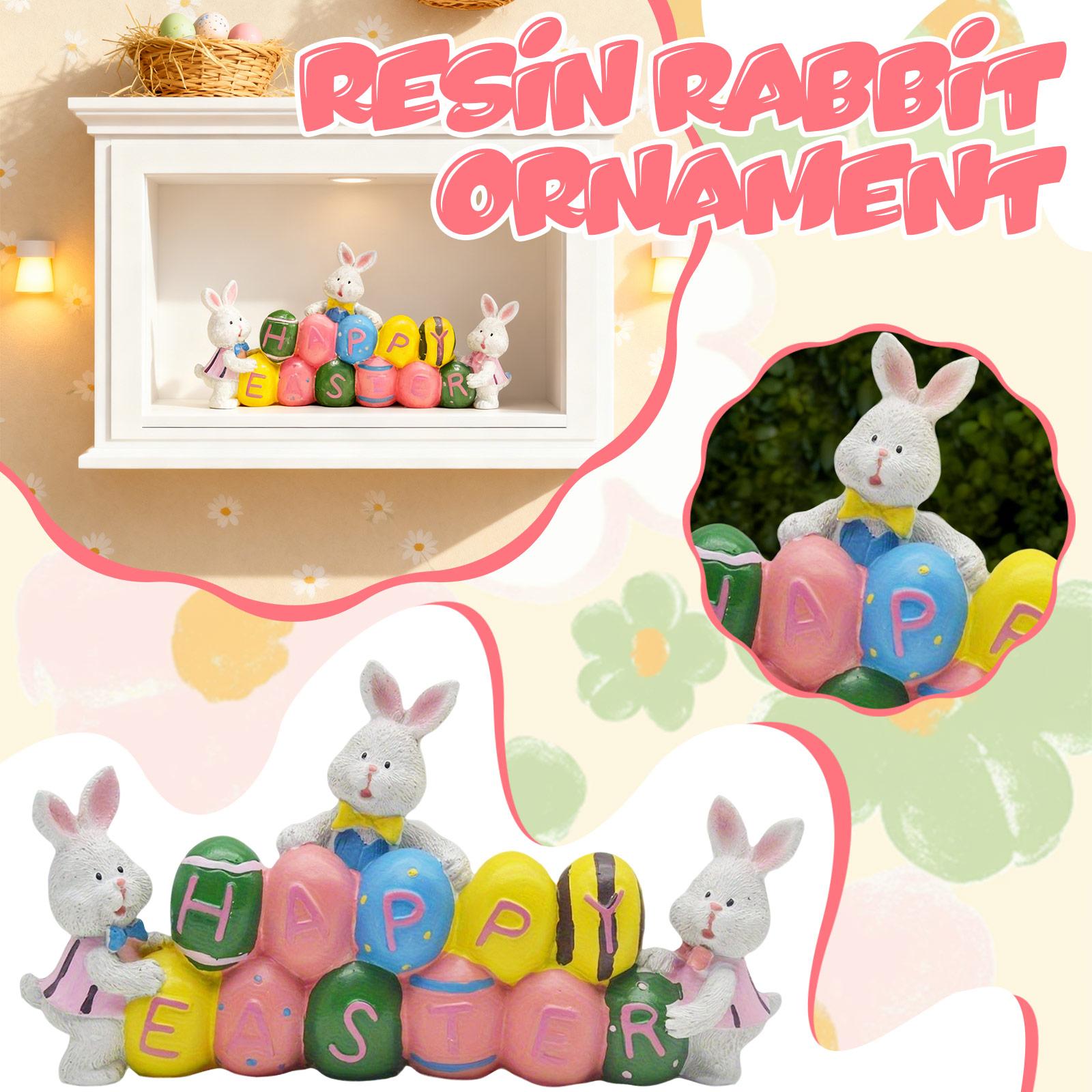 

Cute Easter Bunny Holding Eggs, Made Of Resin, A Festive Decoration Suitable For Home, Parties, Or Tabletop Display. One Size