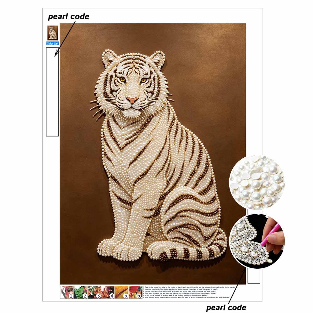 5D DIY Pearl Diamond Painting Kit Majestic White Tiger Full Drill Embroidery Mosaic Art Home Wall Decor Gift