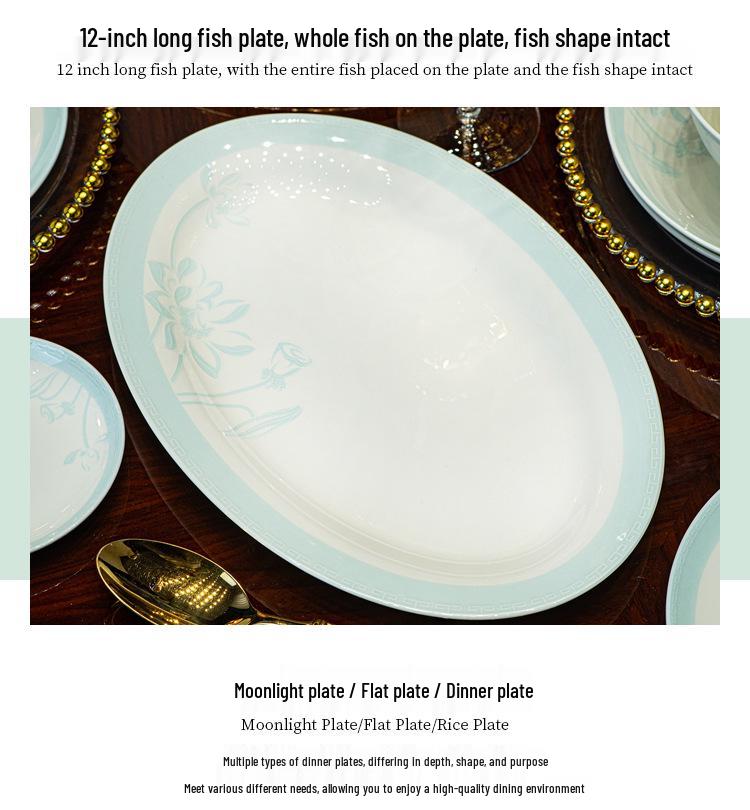 Tangshan Bone China Tableware Set: Underglaze Rice Bowls, Plates, Noodle & Soup Bowls, Chopsticks Combination.