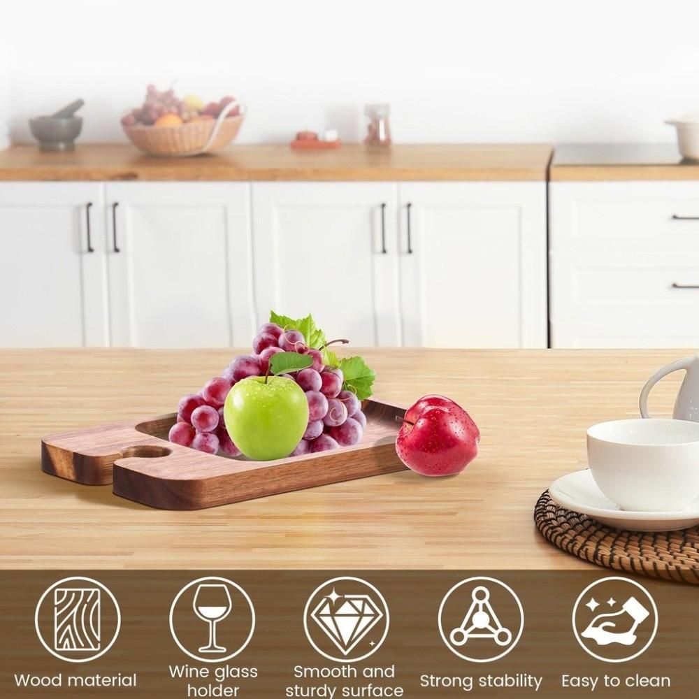 2pcs Wooden Appetizer Plates with Wine Glass Holder Holder Design Cheese Board  Social Gathering