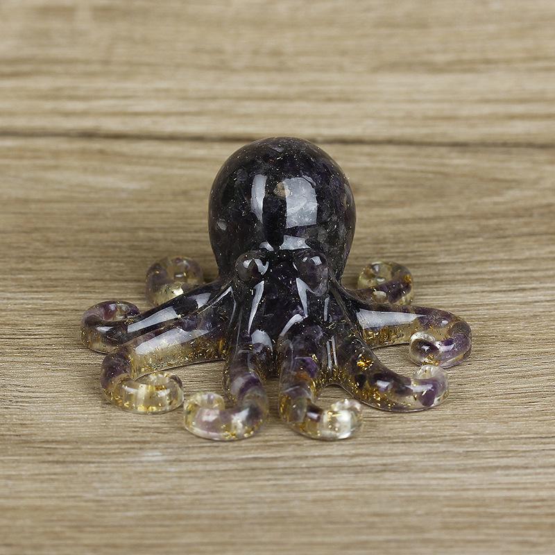 Miniature Octopus Statue Natural Crystal Agate Stone Crushed Stone Dropper Resin Squid Home Tabletop Landscape Ornaments Crafts