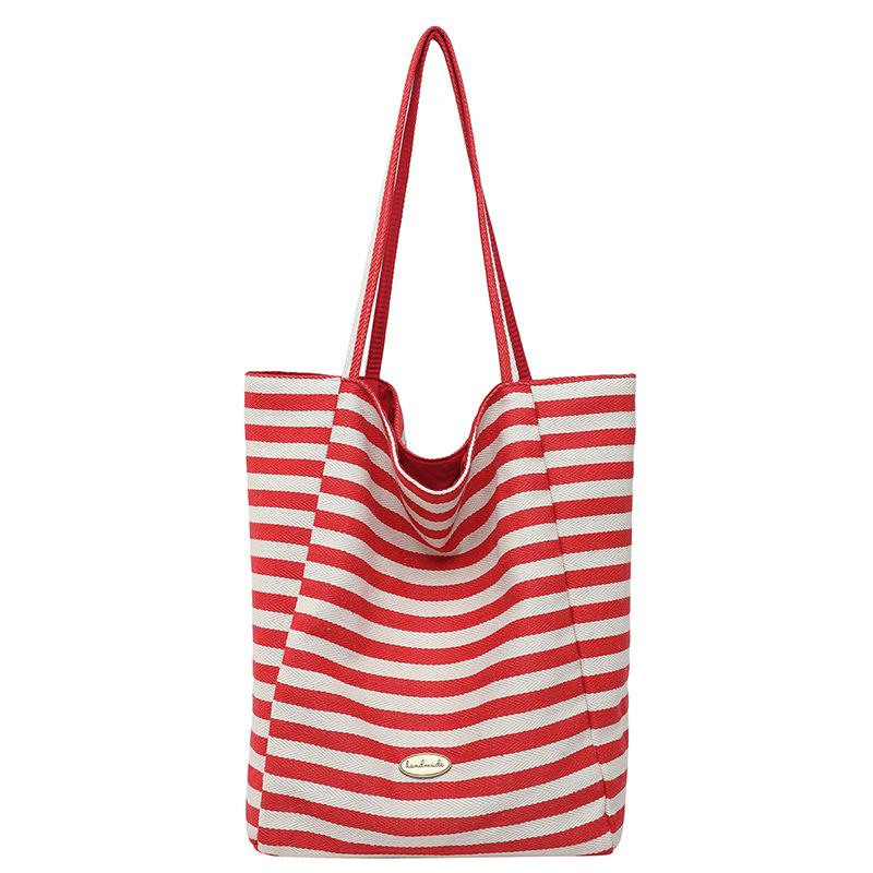 Artistic Style Casual Striped Tote Bag, Sweet Double-sided Single-shoulder Bag for Women