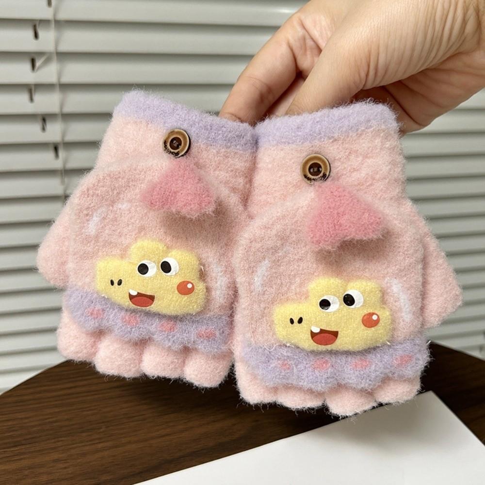 Cold Proof Little Kids Flip Top Gloves Convertible Cartoon Children Gloves For 4 To 8 Years