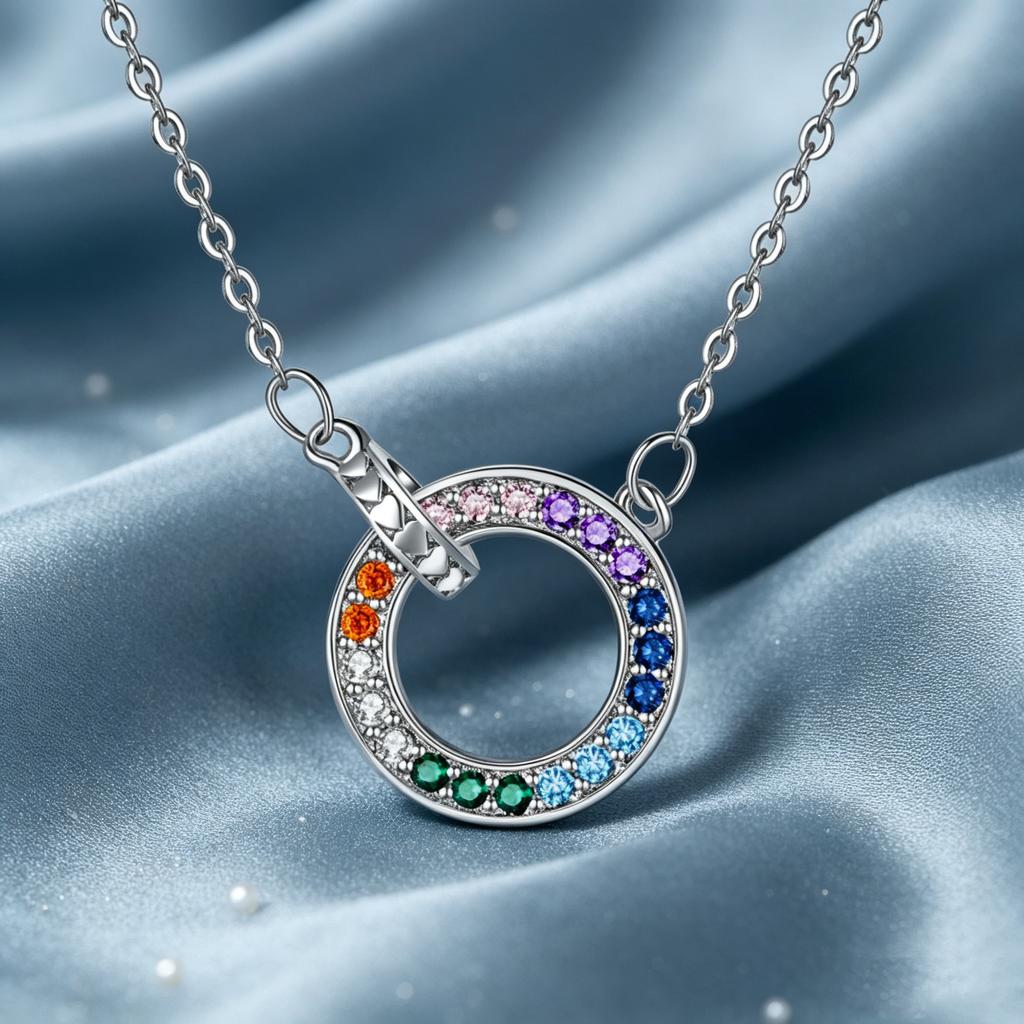 Simple Female Rainbow Zircon Stone Skeleton Round Pendant Necklace Silver Gold Color Wedding Jewelry For Women