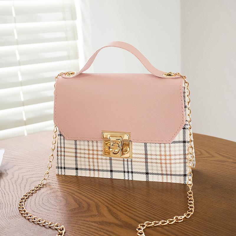 Fresh, sweet, small, contrasting color, shoulder women's bag, bag style, fashionable messenger plaid, portable small square bag tide