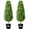 VEVOR Artificial Boxwood Topiary Tree, 36 inch Tall (2 Pieces), Faux Topiary Trees, Green Faux Plant w/ Extra Leaves & Pot & Small Decoration