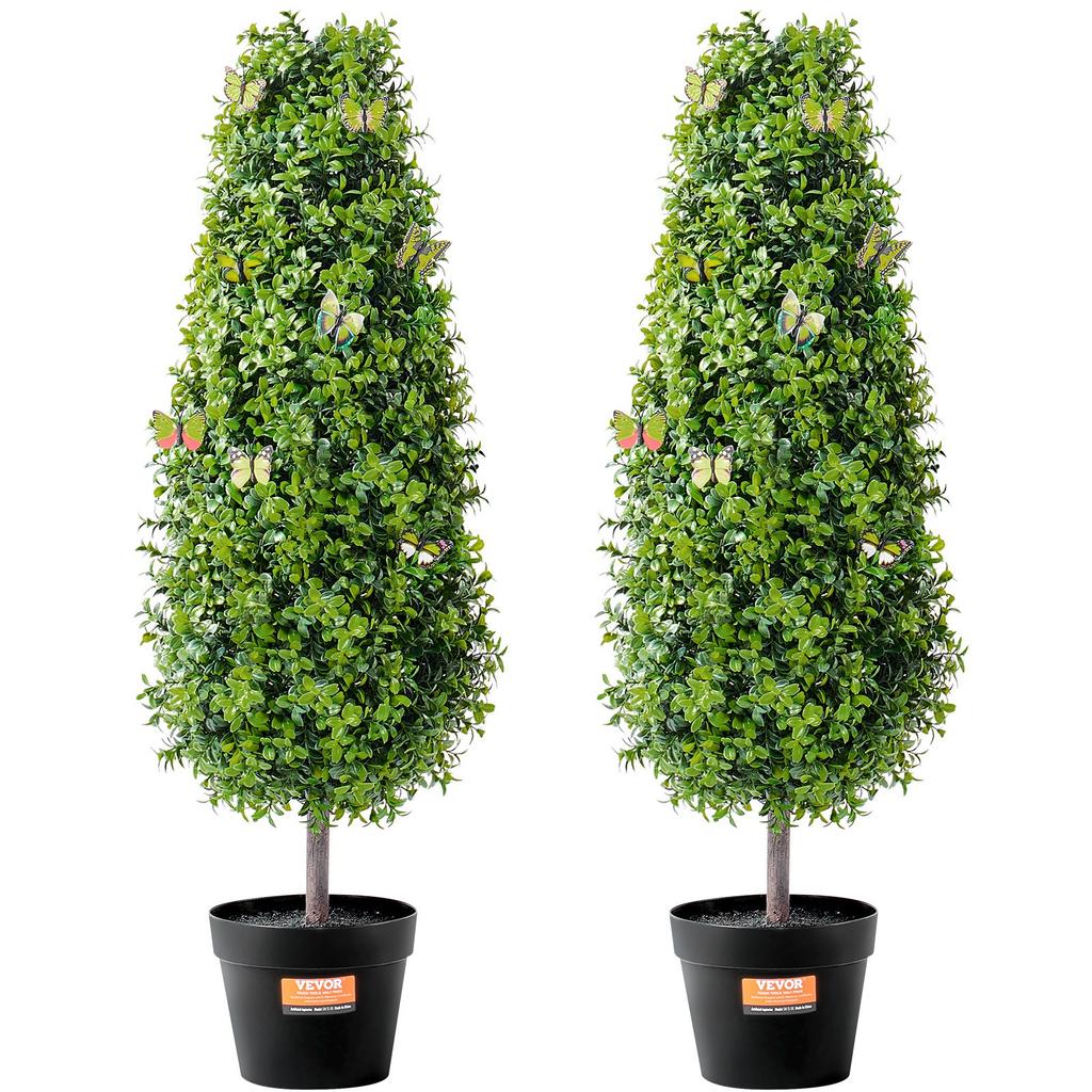VEVOR Artificial Boxwood Topiary Tree, 36 inch Tall (2 Pieces), Faux Topiary Trees, Green Faux Plant w/ Extra Leaves & Pot & Small Decoration