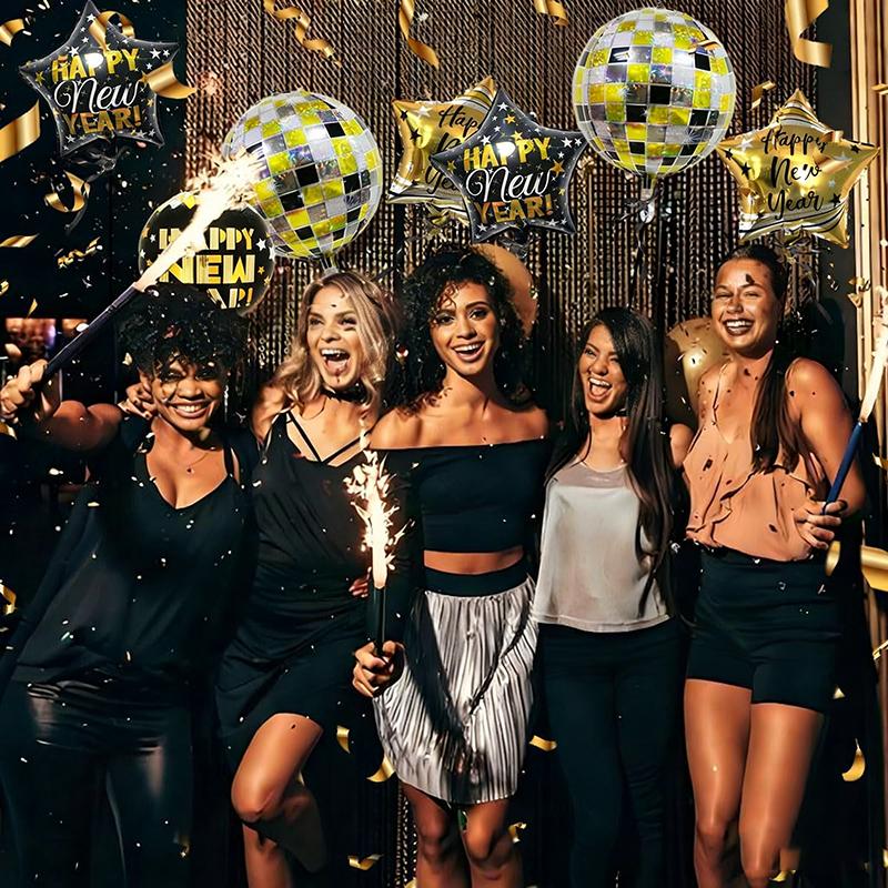 Zestaw 6/7/11 szt. balonów foliowych na Nowy Rok Złote balony z cyframi Duży balon w kształcie butelki wina Dekoracja na imprezę Sylwestrową