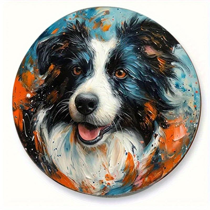 

2d Flat 20*20cm, Wooden Sign Round Wreath Decorative Sign, Gifts Border Collie Theme Decoration 20x20cm