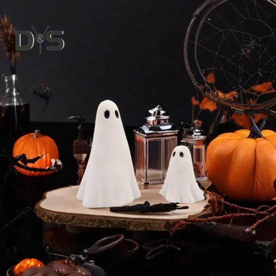 2 Pcs Halloween Ghost Figurine Resin Ghost Sculpture Cute White Ghost Statue Home Table Centerpieces Mini Ghost Ornament for Kitchen Shelf Fireplace
