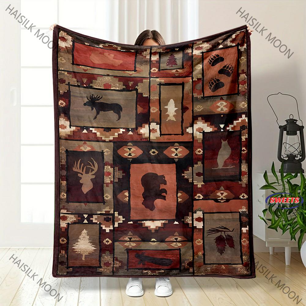 American Retro Style Print Blanket Sofa Bed All Seasons Soft Thin Blanket Gift for Parents,Grandparents,Birthday Christmas Gift