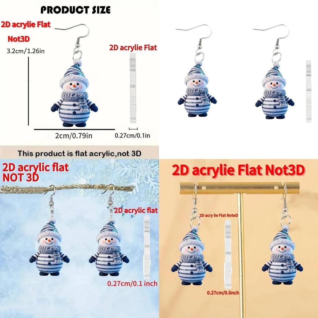 Festive Snowman Acrylic Jewelry With Printed Design For Holiday Gift Giving