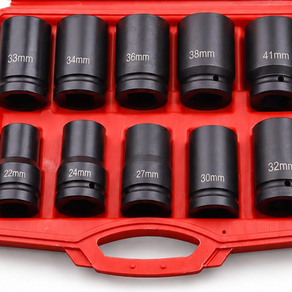 10 Pieces 1 Inch Drive Impact Socket Set HeatTreated Heavy Duty Kit Tool for Mechanics,