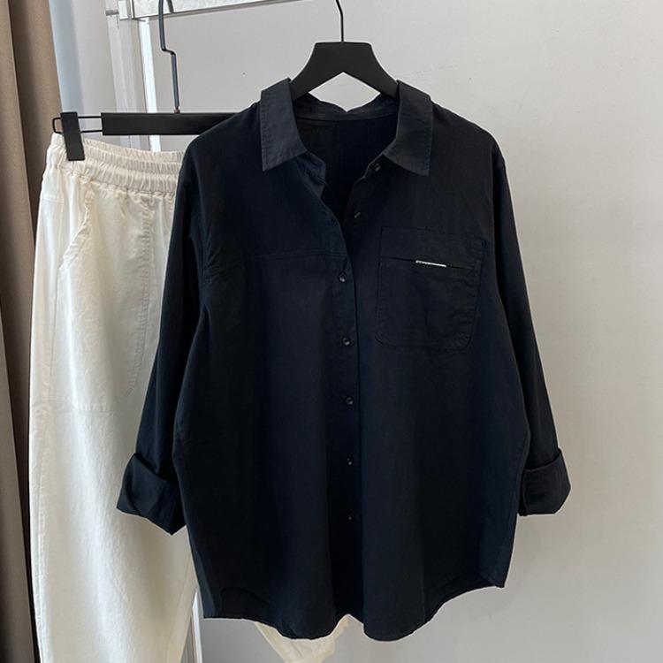 Minimalist Pure Color Shirt Women Long Sleeve Autumn/winter Outfit Design Sense Unique Versatile and Slimming Cotton Outerwear