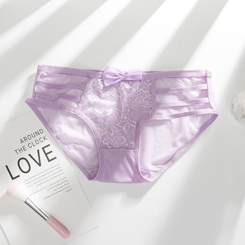 Ladies Spring and Summer Lace Bow Hollow Thin Belt Breathable Cotton Crotch Low Waist Triangle Briefs