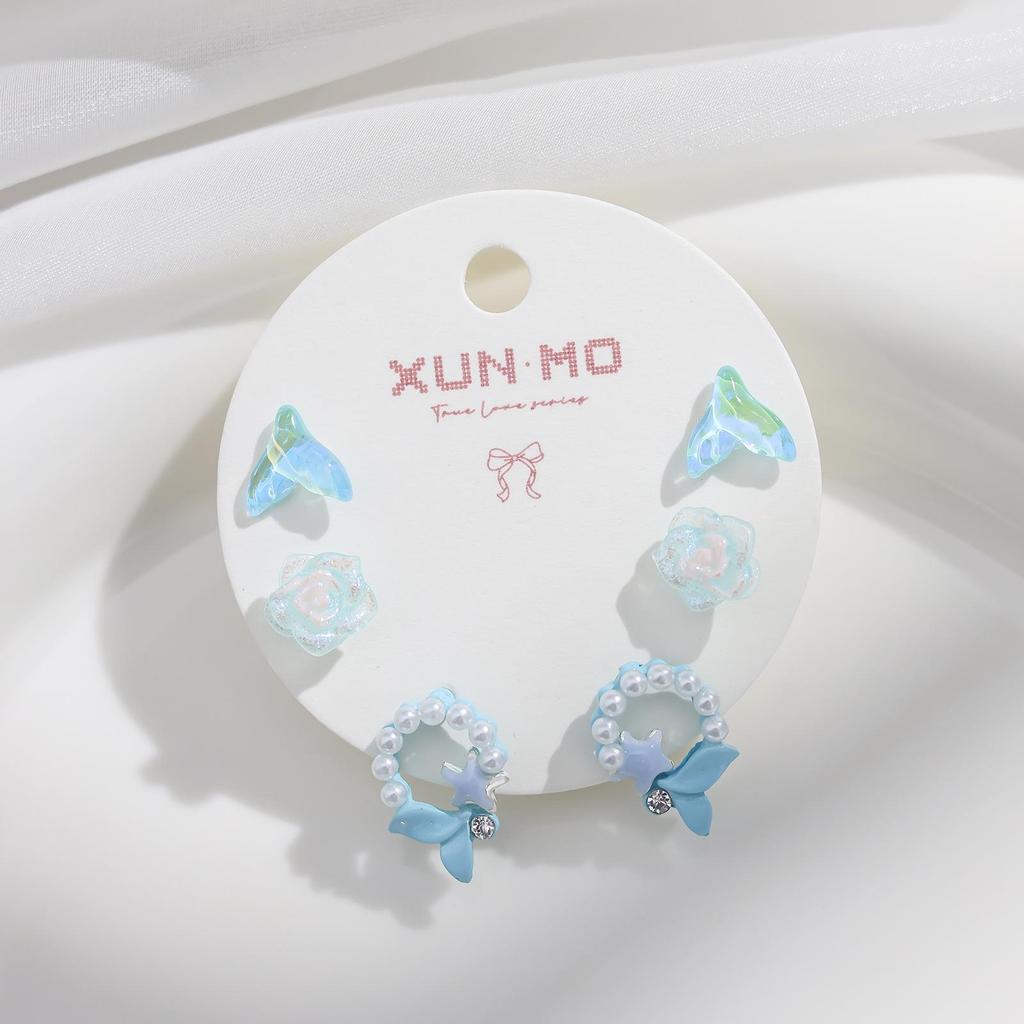 2024 New Blue Tone Silver Stud Earrings for Women