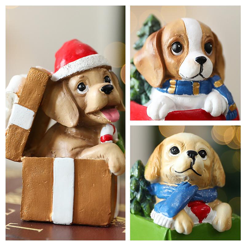 2026 Christmas Puppy Resin Gift Pack Ornaments Cute Dog Decorations for Christmas Window Display Indoor Desk Festive Atmosphere