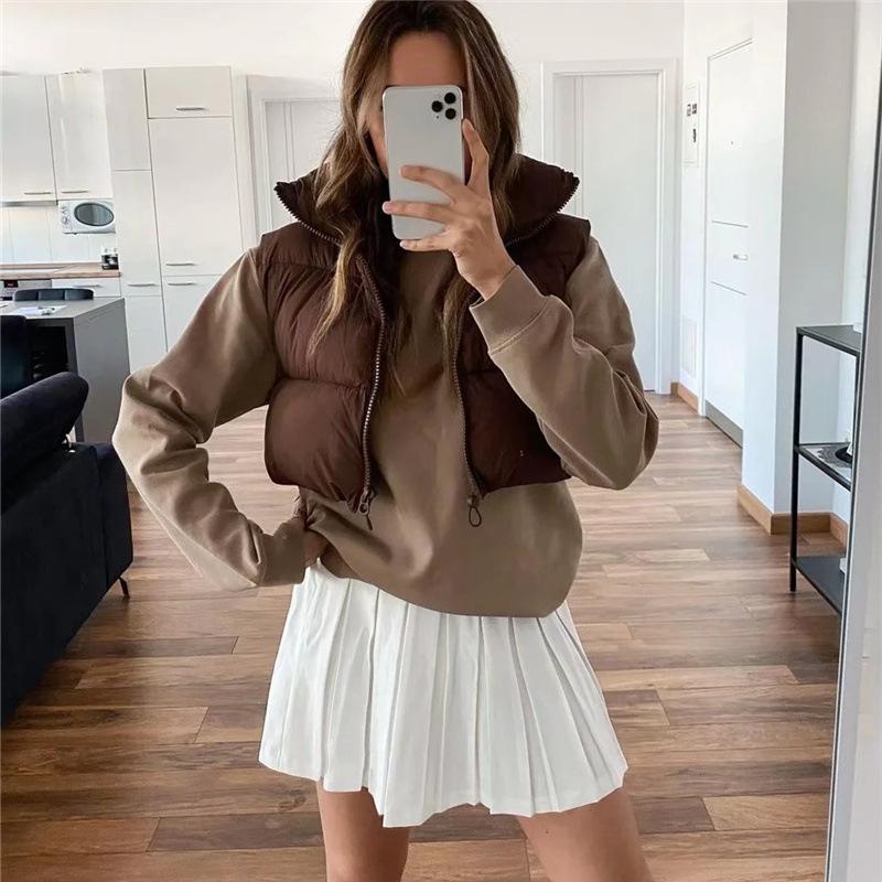Moda invernale caldo gilet con cerniera Parka donna moda strada colletto alla coreana gilet senza maniche con cerniera cappotto parka in cotone da donna