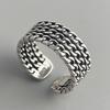 925 Sterling Silver Rings for Women Couple Minimalist Handmade Simple Wide Retro Chain Ring Fine Jewelry Gift Prevent Allergy