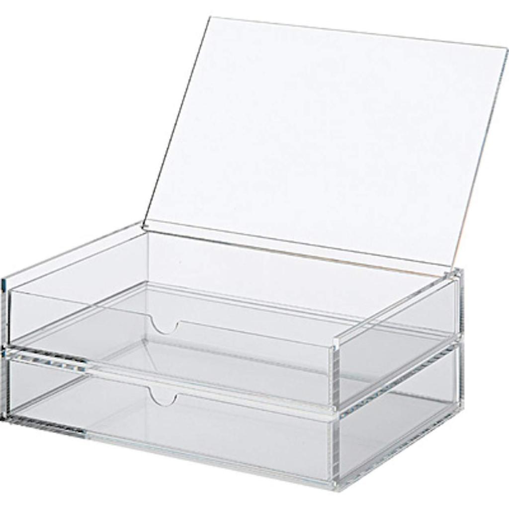 MUJI Stackable Acrylic Case with Two Drawers and Lid, Large, Approx. 25.5cm W X 17cm D X 9.5cm H, Product Number: 38970125
