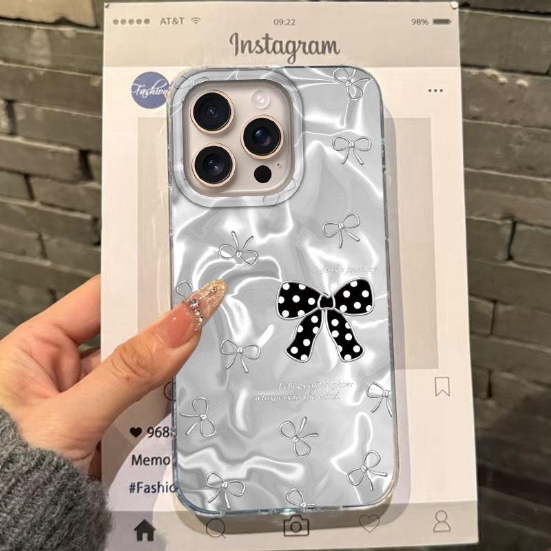Pink Bow Love Heart Girls Water Texture Phone Case For Apple Iphone 15 16 14 13 Pro Max 16e 12 11 7 8 Plus XR SE Fundas Cover