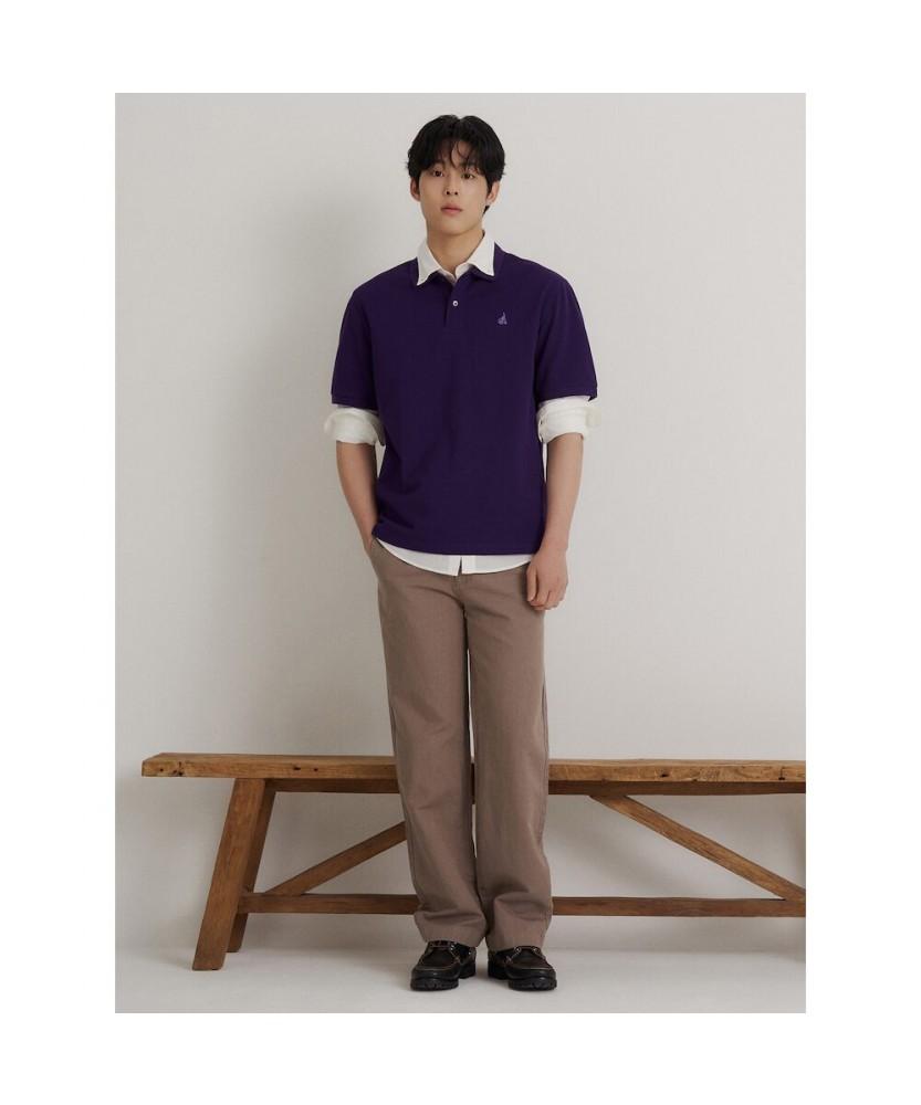 Binpolmen [Essential] Pique Collared Short Sleeve T-Shirt Purple